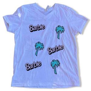 Mattel Barbie Employee Promo ONLY t Shirt Logo & Palm Tree white women V Neck S